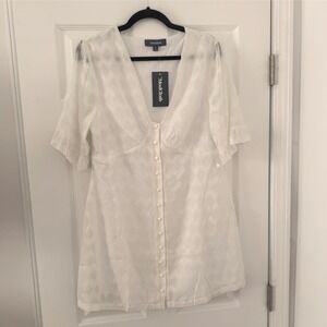 ModCloth White Textured Short Sleeve Mini Dress 10 Bride Boho Cottage‎ Core NEW